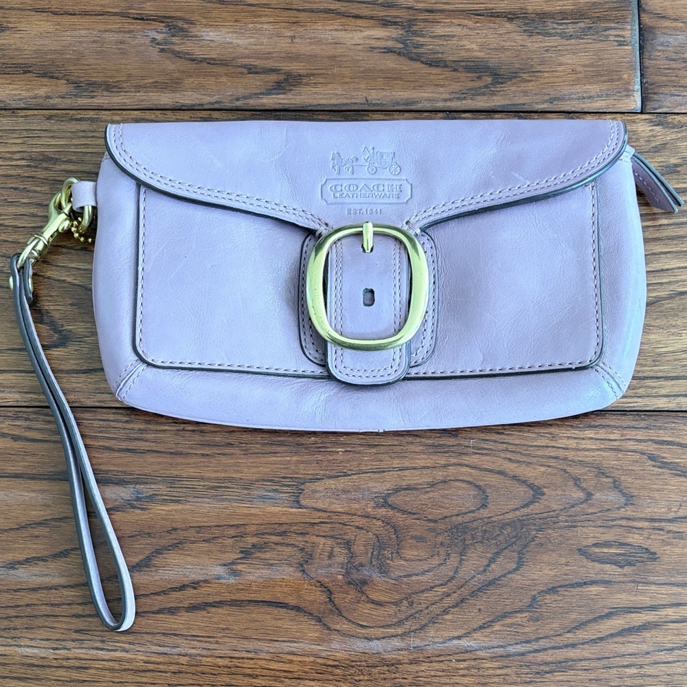 Coach Light Purple Wristlet Clutch with Gold Buckle